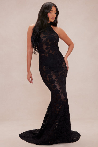 Serena Embroidered Maxi Dress - Black