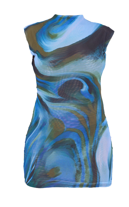 Multi Abstract Mesh Print Mini Dress