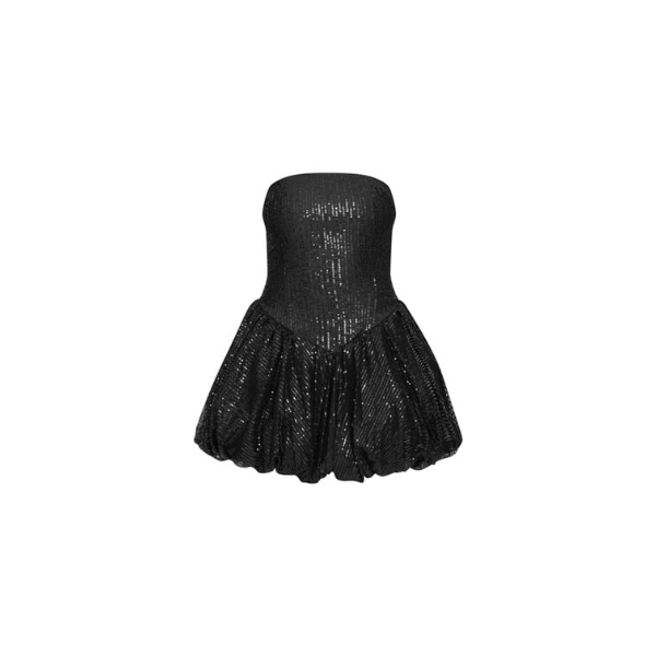 Black Sequin Bandeau Mini Puffball Dress