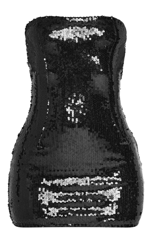 Petite Black Bandeau Open Back Sequin Mini Dress